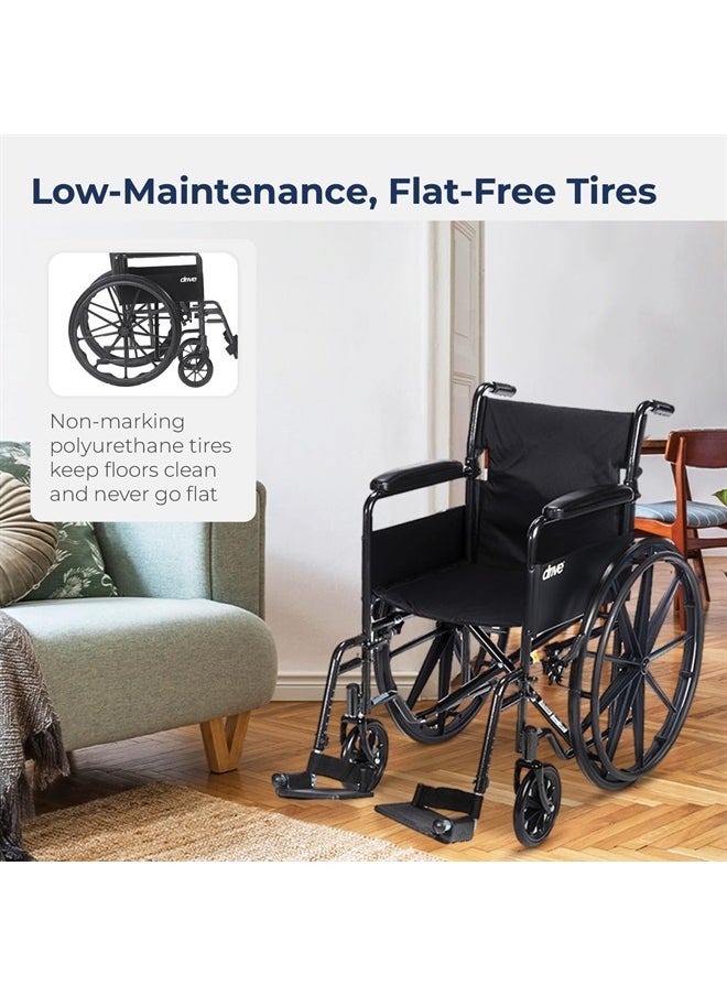 Drive Medical - SSP118FA-SF Silver Sport 1 Folding Transport Wheelchair with Full Arms and Removable Swing-Away Footrest, Black - Image 1