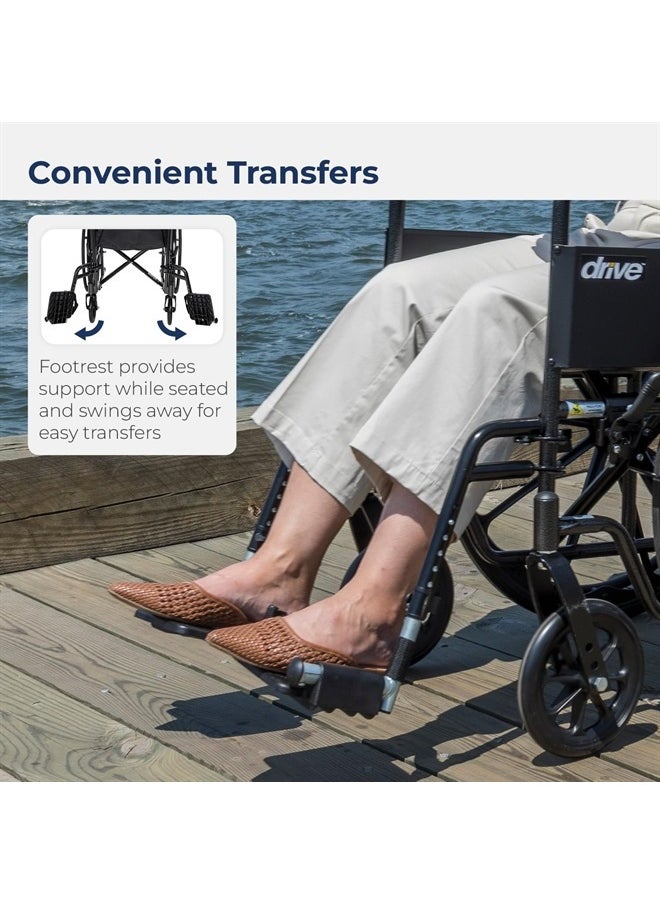 Drive Medical - SSP118FA-SF Silver Sport 1 Folding Transport Wheelchair with Full Arms and Removable Swing-Away Footrest, Black - Image 1