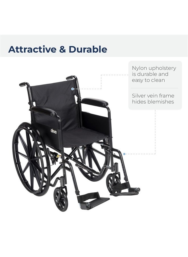 Drive Medical - SSP118FA-SF Silver Sport 1 Folding Transport Wheelchair with Full Arms and Removable Swing-Away Footrest, Black - Image 1