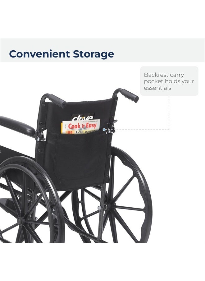 Drive Medical - SSP118FA-SF Silver Sport 1 Folding Transport Wheelchair with Full Arms and Removable Swing-Away Footrest, Black - Image 1