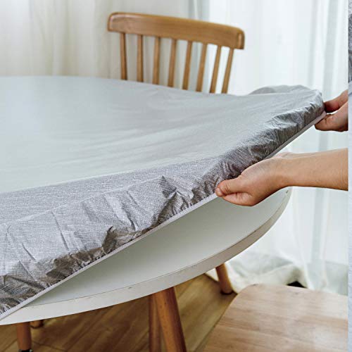 NLMUVW Round Vinyl Tablecloth with Elastic Edge Flannel Backing, Fitted PVC Table Cloth Waterproof Wipe Clean Table Cover for Picnic Party Outdoor, Light Grey, 40"- 44" - Image 4