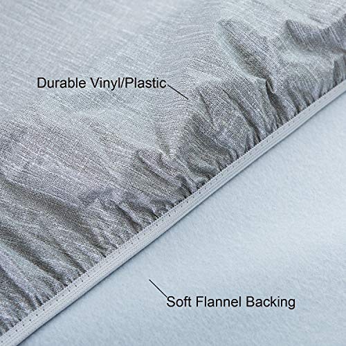 NLMUVW Round Vinyl Tablecloth with Elastic Edge Flannel Backing, Fitted PVC Table Cloth Waterproof Wipe Clean Table Cover for Picnic Party Outdoor, Light Grey, 40"- 44" - Image 3