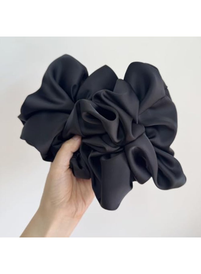 PIDOUDOU 2 Pieces Jumbo Satin Silk Scrunchies for Women 75 Inches Large Oversize Scrunchies For Thick Hair Ties Hair Ornament 2 Black - Image 3