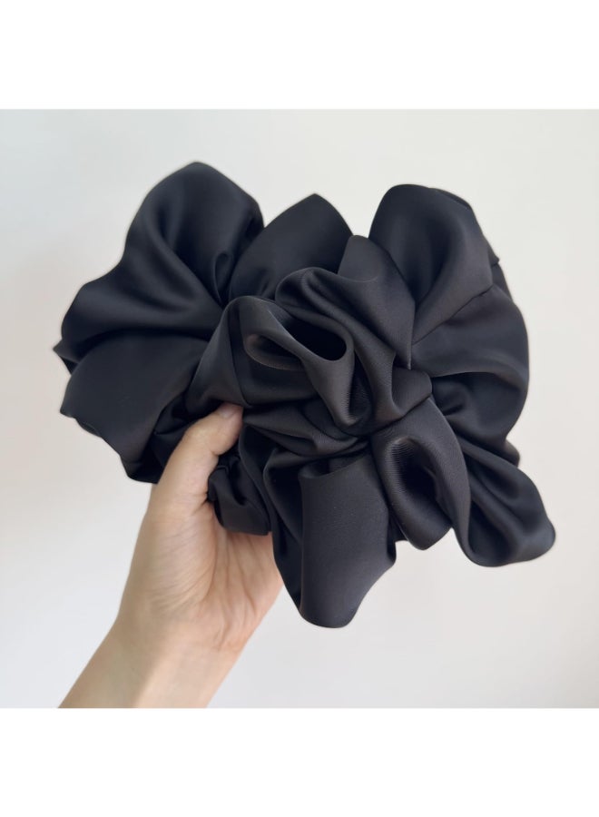 PIDOUDOU 2 Pieces Jumbo Satin Silk Scrunchies for Women 75 Inches Large Oversize Scrunchies For Thick Hair Ties Hair Ornament 2 Black - Image 4