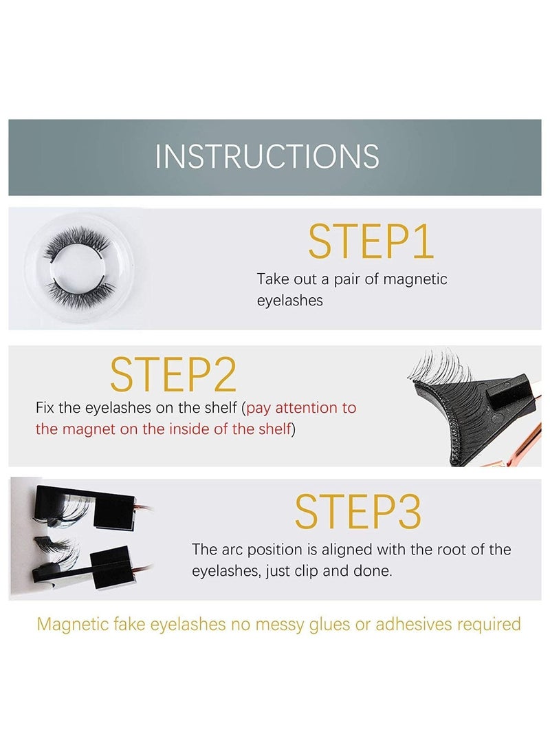 Captaintech Magnetic Eyelashes, 1Pcs Glue-free Magnetic Eyelash Clip with 2 Pairs Magnetic False Eyelashes, 0.2mm Ultra Thin Magnet, Natural Look Thick Look, Reusable 3D False Eyelashes, DIY Makeup  - Image 4