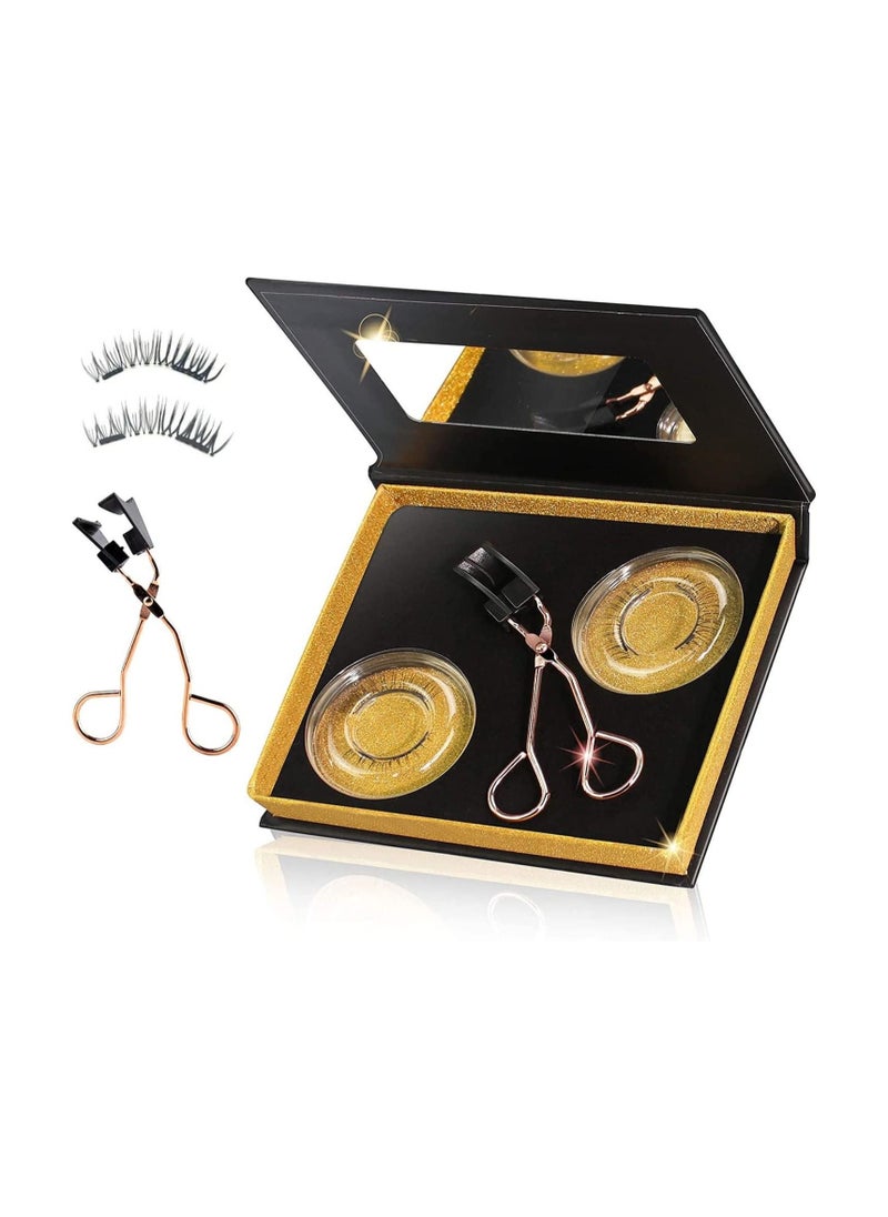 Captaintech Magnetic Eyelashes, 1Pcs Glue-free Magnetic Eyelash Clip with 2 Pairs Magnetic False Eyelashes, 0.2mm Ultra Thin Magnet, Natural Look Thick Look, Reusable 3D False Eyelashes, DIY Makeup  - Image 1