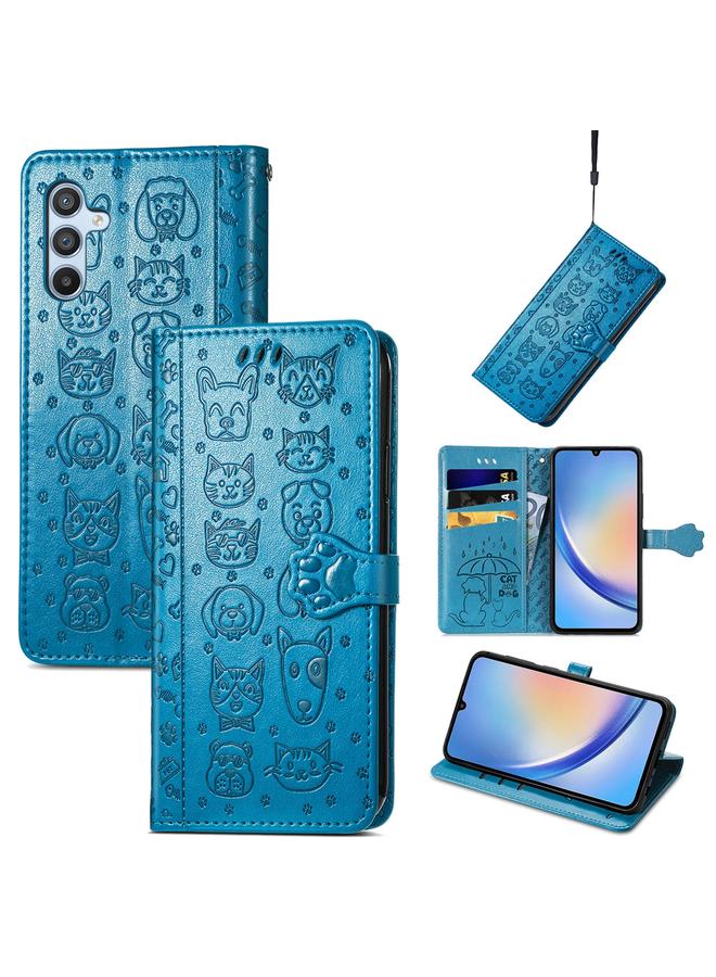 The Bros Case For Samsung Galaxy A34 5G Cat and Dog Embossed Phone Leather Phone Case