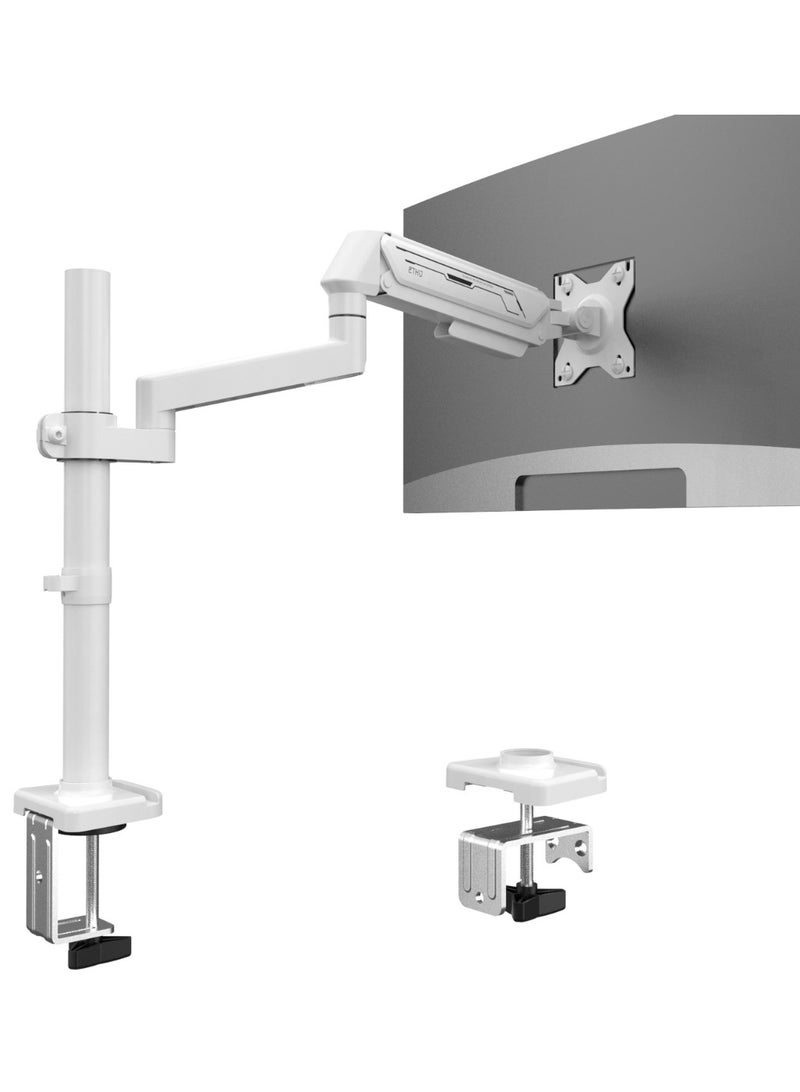 ETHU PC Gas Spring Monitor Stand With Extention Arm for 13-32 Inch Screens, VESA 75x75/100x100mm, 2-Way Assembling Clamp/Grommet, 2-9kg Capacity, Ergonomic Multi-Angle Adjustment Single Arm, White - Image 1