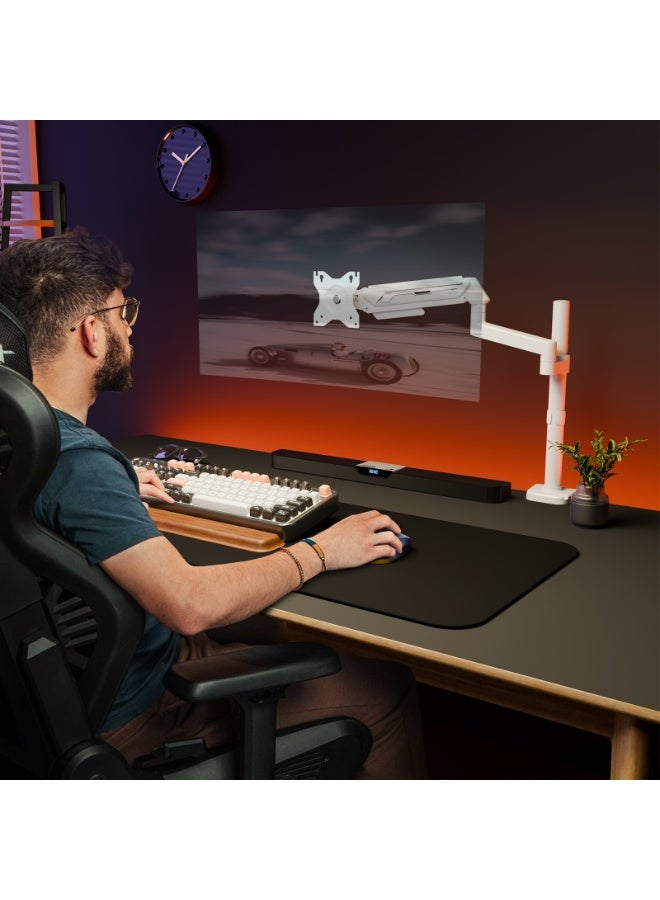 ETHU PC Gas Spring Monitor Stand With Extention Arm for 13-32 Inch Screens, VESA 75x75/100x100mm, 2-Way Assembling Clamp/Grommet, 2-9kg Capacity, Ergonomic Multi-Angle Adjustment Single Arm, White - Image 5