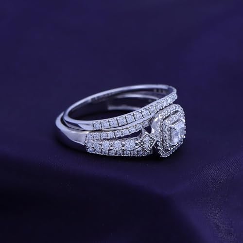 SAVEARTH DIAMONDS Double Halo Bridal Ring Sets for Women Round Lab Created Moissanite Wedding Engagement Ring with Matching Wedding Band in 14k White Gold Over 925 Sterling Silver Jewelry Gift for Her Size 5.5 - Image 4