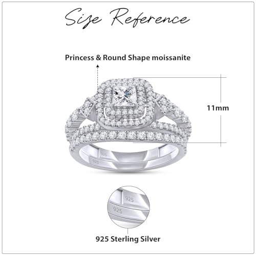 SAVEARTH DIAMONDS Double Halo Bridal Ring Sets for Women Round Lab Created Moissanite Wedding Engagement Ring with Matching Wedding Band in 14k White Gold Over 925 Sterling Silver Jewelry Gift for Her Size 5.5 - Image 3
