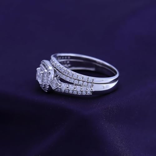 SAVEARTH DIAMONDS Double Halo Bridal Ring Sets for Women Round Lab Created Moissanite Wedding Engagement Ring with Matching Wedding Band in 14k White Gold Over 925 Sterling Silver Jewelry Gift for Her Size 5.5 - Image 5