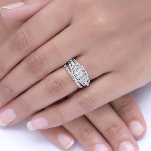 SAVEARTH DIAMONDS Double Halo Bridal Ring Sets for Women Round Lab Created Moissanite Wedding Engagement Ring with Matching Wedding Band in 14k White Gold Over 925 Sterling Silver Jewelry Gift for Her Size 5.5 - Image 2