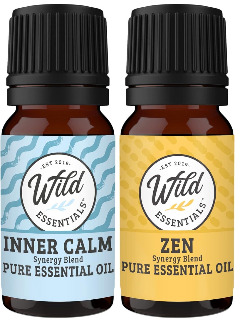 mEssentials Wild Essentials Inner Calm and Zen 100% Pure Essential Oil Blend Combo Pack, Two 10 ml Bottles, Therapeutic Grade All Natural Aromatherapy, Great for Relaxation, Meditation and Stress, Made in the USA 