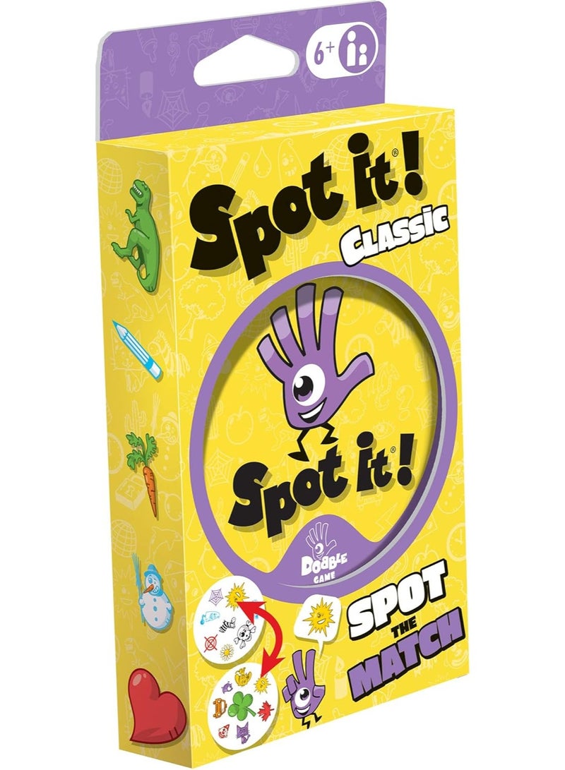 Spot It! Classic Card Game (Eco-Blister) - Fast Paced Family Fun! Matching Game for Game Night, Travel Game for Kids, Great Gift for Kids, Ages 6+, 2-8 Players, 15 Minute Playtime, Made by Zygomatic