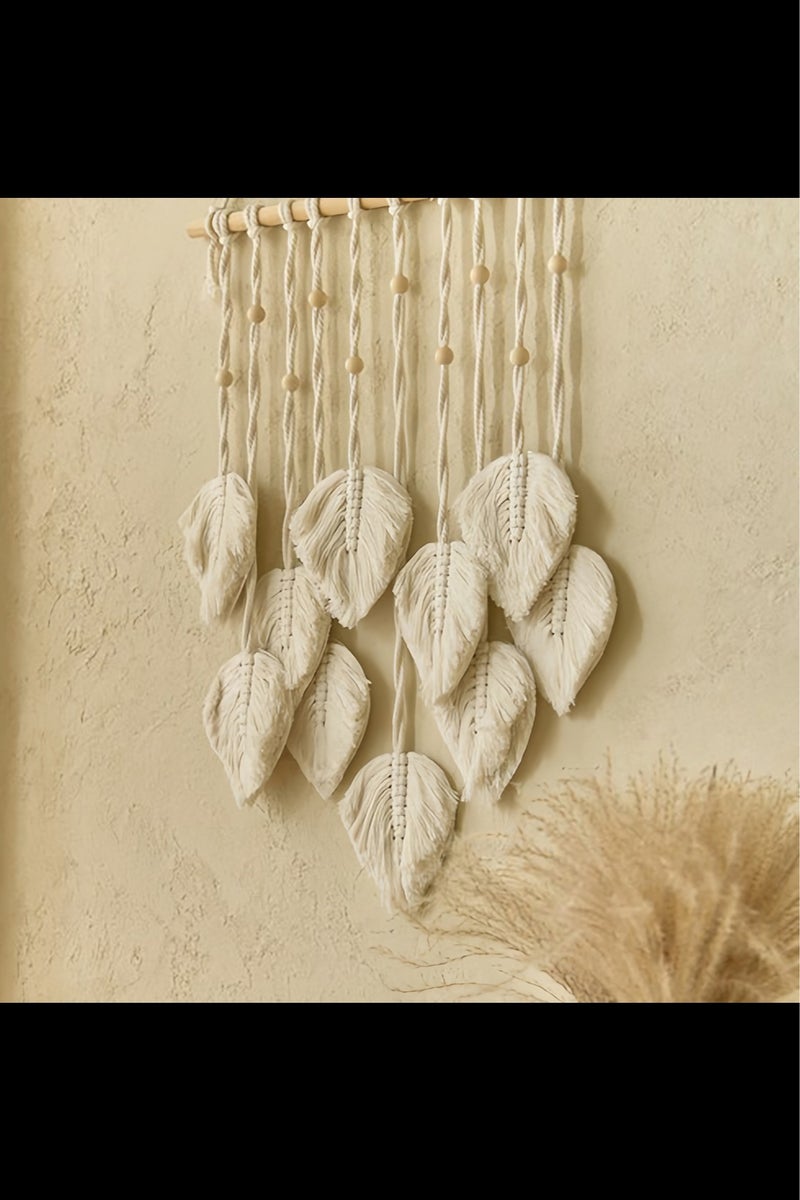 AVACraft Macrame Wall Hanging, Leaves Woven Tapestry,Boho Chic Home Decor Modern Bohemian Handmade Leaf Feather Wall Art Decorations for Apartment Dorm Living Room Bedroom Nursery Backdrop,40x90cm - Image 5