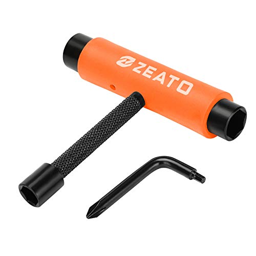 Zeato [Upgrade Version] All-In-One Skate Tools Multi-function Portable Skateboard T Tool Accessory with T-type Allen Key and L-type Phillips Head Wrench Screwdriver - Orange - Image 1