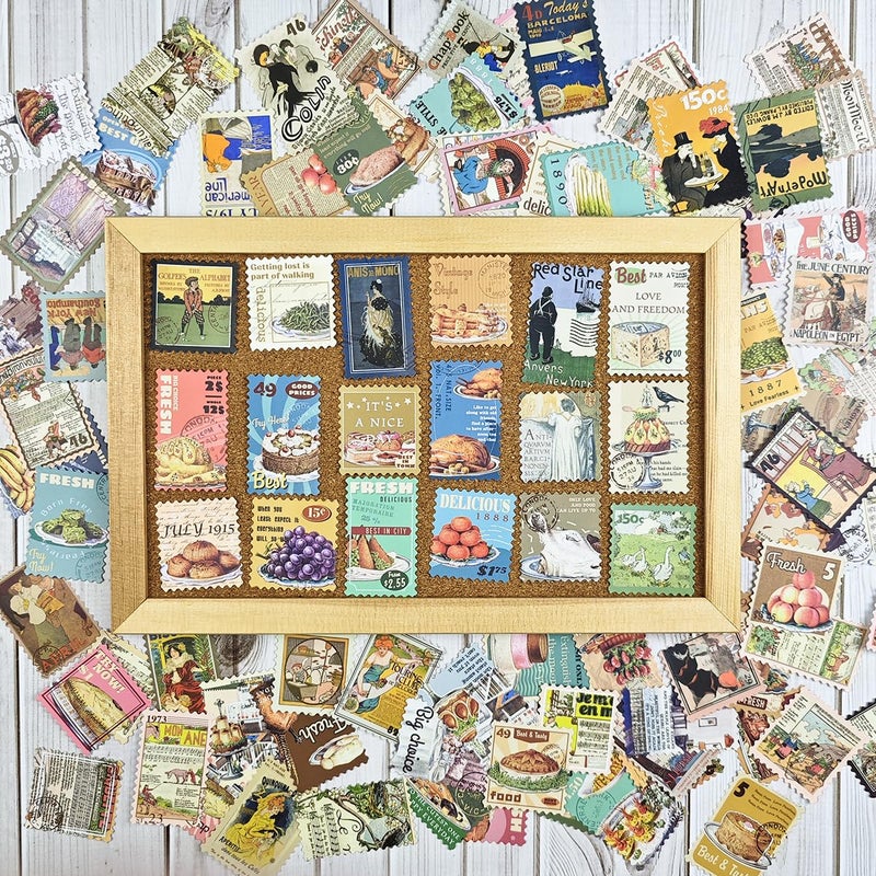Prstincol 100 Pcs Scrapbooking Stickers,Food Stickers for Scrapbooking,Vintage Stamp Sticker for Journaling,Retro Poster Sticker for Water Bottle Laptop Phones Bullet Journal - Image 2
