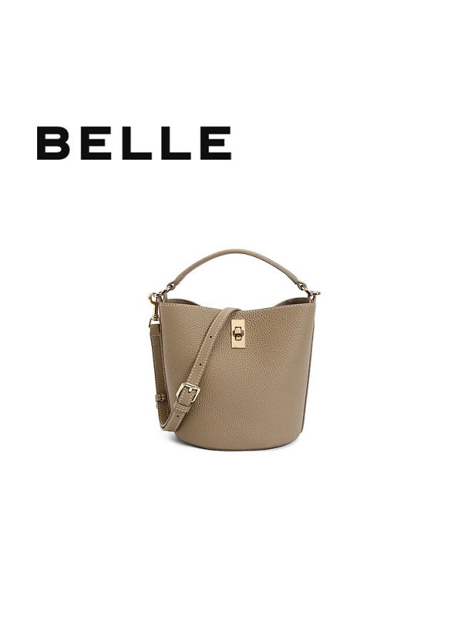 Belle Women's Handbag, High-quality Almond-shaped Bucket Bag, Gift-giving, Same Style As In Shopping Malls, Genuine Leather Tote Basket Bag Bl766dx4 Gray - Image 1