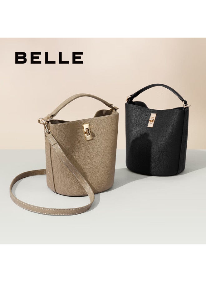 Belle Women's Handbag, High-quality Almond-shaped Bucket Bag, Gift-giving, Same Style As In Shopping Malls, Genuine Leather Tote Basket Bag Bl766dx4 Gray - Image 3