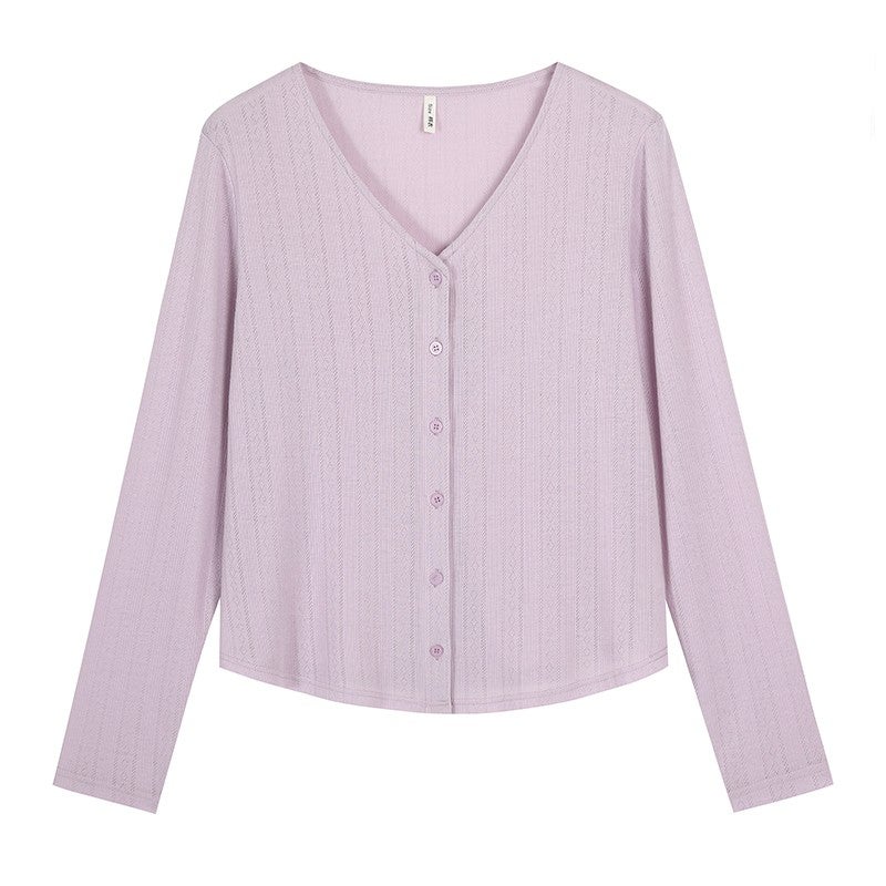 2025 new chubby mm outer V-neck Korean version high-end cardigan versatile and slimming, thin long-sleeved sunscreen jacket - Image 2
