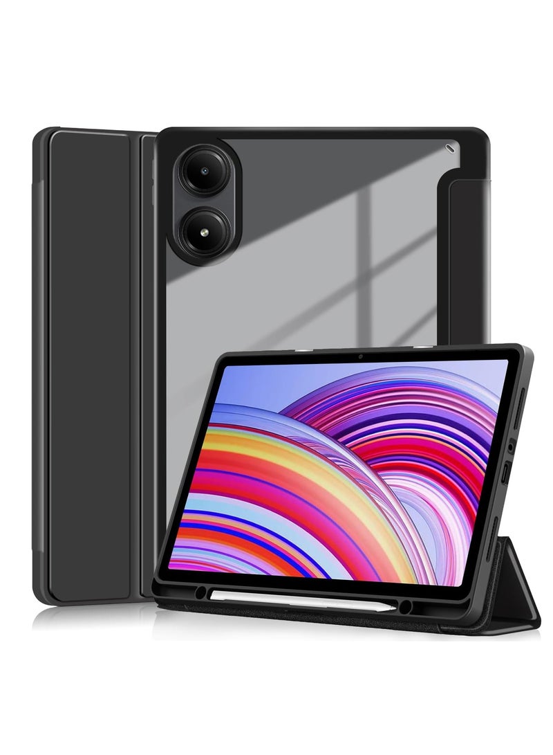 إيفو حافظة لجهاز Redmi Pad Pro مع حامل قلم 12.1 بوصة 2024، [تنبيه/غفو تلقائي] غطاء خلفي شفاف لأجهزة التابلت Xiaomi Redmi Pad Pro (أسود) - Image 1