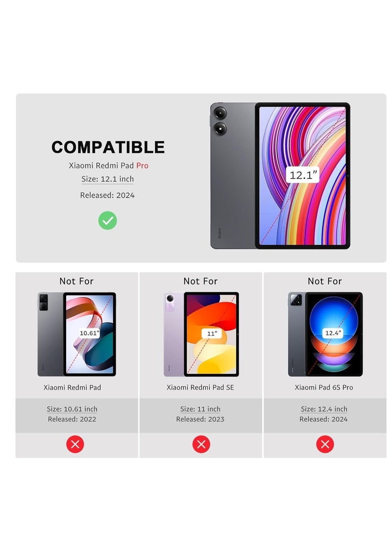 إيفو حافظة لجهاز Redmi Pad Pro مع حامل قلم 12.1 بوصة 2024، [تنبيه/غفو تلقائي] غطاء خلفي شفاف لأجهزة التابلت Xiaomi Redmi Pad Pro (أسود) - Image 3
