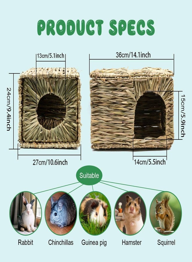 BWOGUE Extra Large Grass House for Rabbits,Hand Crafted Natural Grass Hideaway Foldable Bed Hut with Openings Playhouse for Bunny Guinea Pig Chinchilla Ferret for Play and Sleep(2 Pack) - Image 2