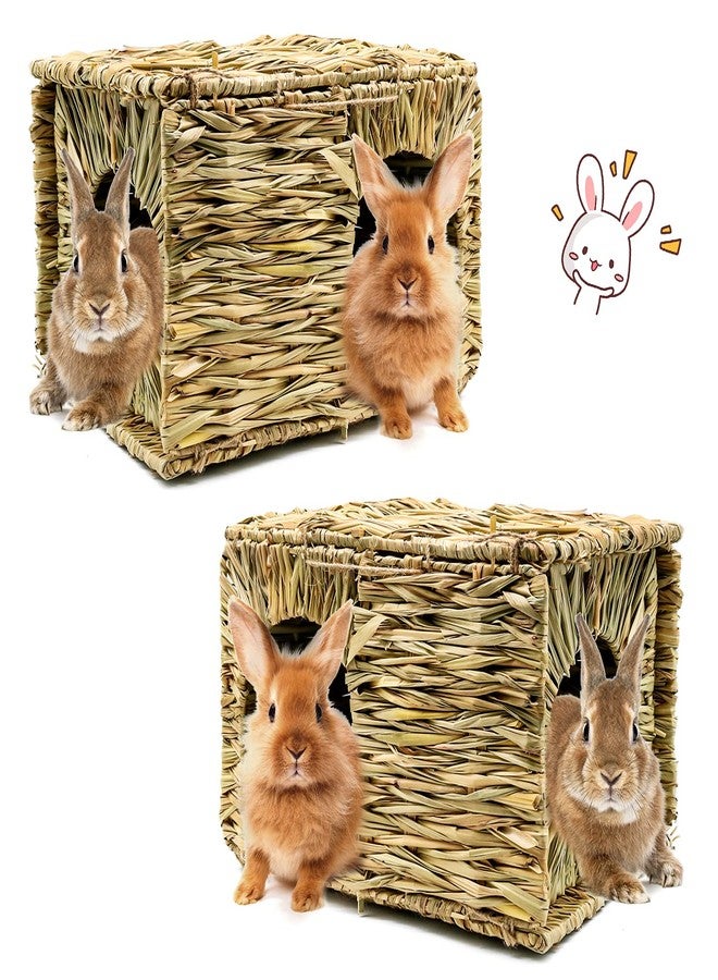 BWOGUE Extra Large Grass House for Rabbits,Hand Crafted Natural Grass Hideaway Foldable Bed Hut with Openings Playhouse for Bunny Guinea Pig Chinchilla Ferret for Play and Sleep(2 Pack) - Image 1