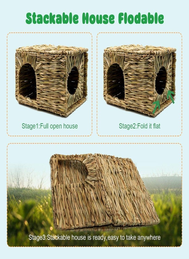 BWOGUE Extra Large Grass House for Rabbits,Hand Crafted Natural Grass Hideaway Foldable Bed Hut with Openings Playhouse for Bunny Guinea Pig Chinchilla Ferret for Play and Sleep(2 Pack) - Image 5