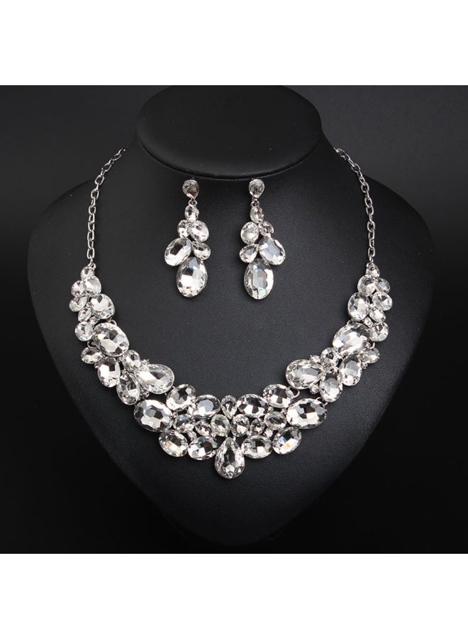 NIBEMINENT Luxury Sparkling Crystal Gem Necklace and Earring Set