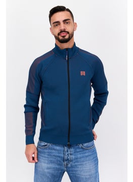Men Brand Logo Full Zip Sweatshirt, Blue