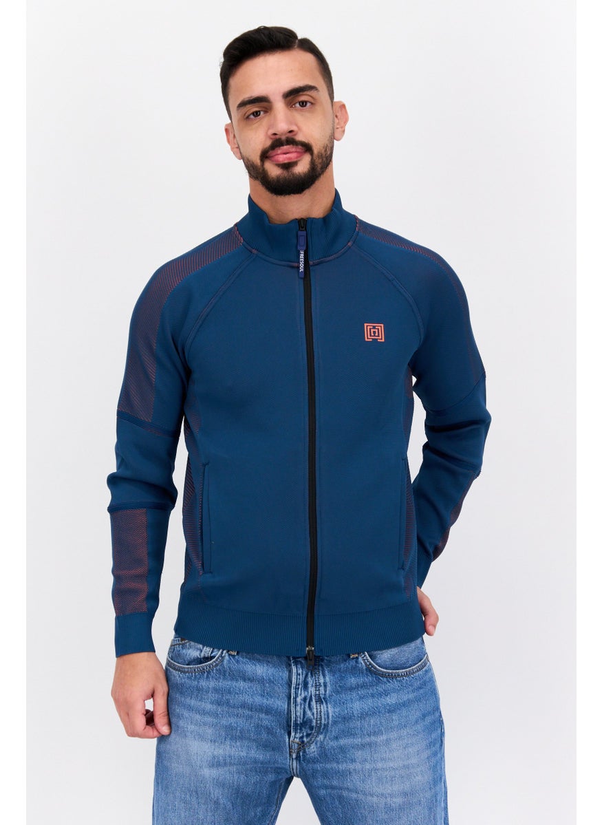 Free Soul - Men Brand Logo Full Zip Sweatshirt, Blue - Image 1