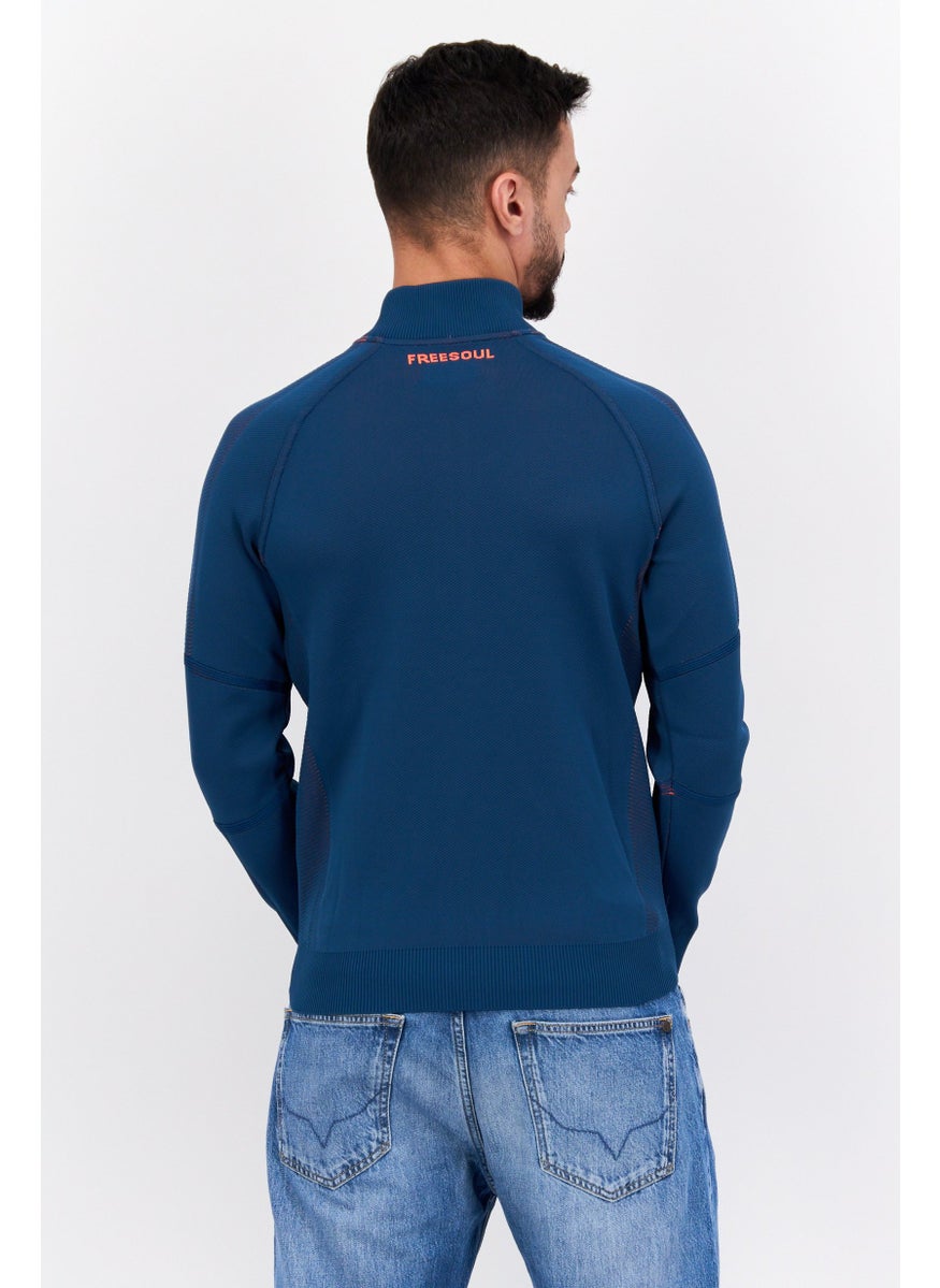 Free Soul - Men Brand Logo Full Zip Sweatshirt, Blue - Image 1