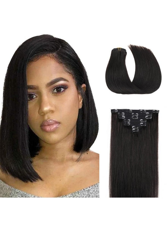 جا مي سي وصلات شعر بمشبك شعر بشري مزدوج لحمة شعر ريمي 70 جرام 7 قطع حريري مستقيم 12 بوصة 1B أسود طبيعي وصلات شعر بمشبك - Image 1