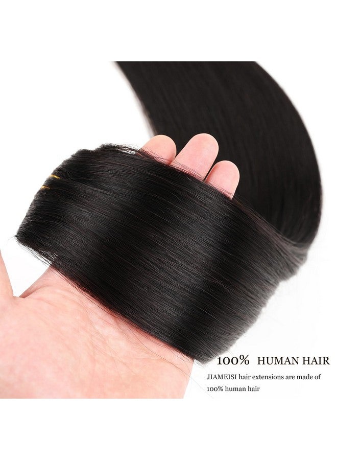جا مي سي وصلات شعر بمشبك شعر بشري مزدوج لحمة شعر ريمي 70 جرام 7 قطع حريري مستقيم 12 بوصة 1B أسود طبيعي وصلات شعر بمشبك - Image 5