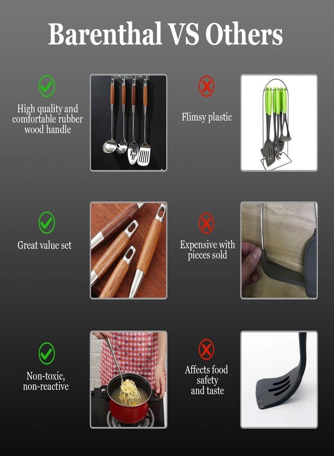 Barenthal Cooking Utensil Set - 304 Stainless Steel Kitchen Utensils Sets with Wood Handle Cookware Set Utensils kitchen tool set Dishwasher Safe- Slotted Spatula, Pasta, Spoon, Soup Ladle Set 4pc - Image 4