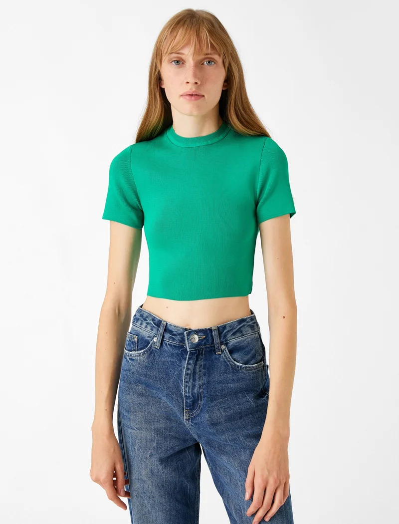 KOTON Crop Knitwear Sweater Short Sleeve