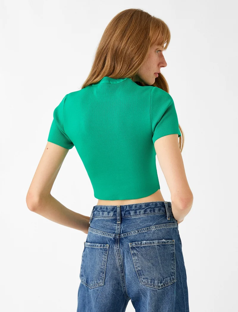 KOTON Crop Knitwear Sweater Short Sleeve