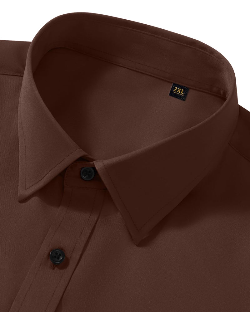 Lusead Brown Dress Shirts for Men Stretch Long Sleeve Formal Wrinkle Free Business Casual Button up Shirts for Dinner Party - Image 3
