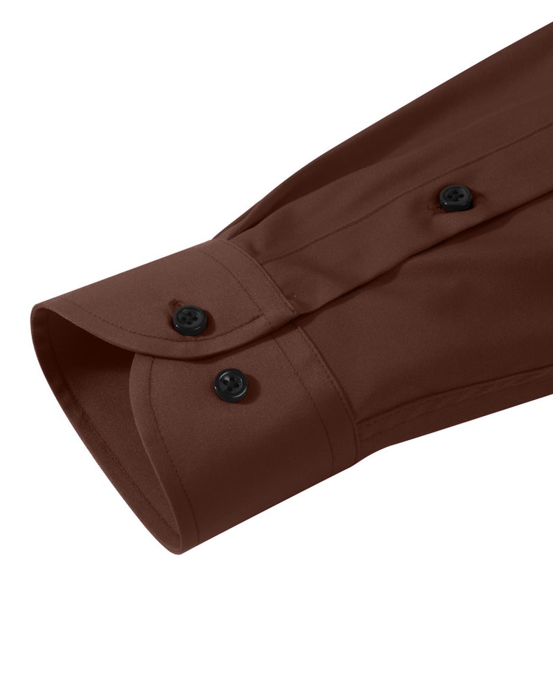 Lusead Brown Dress Shirts for Men Stretch Long Sleeve Formal Wrinkle Free Business Casual Button up Shirts for Dinner Party - Image 5