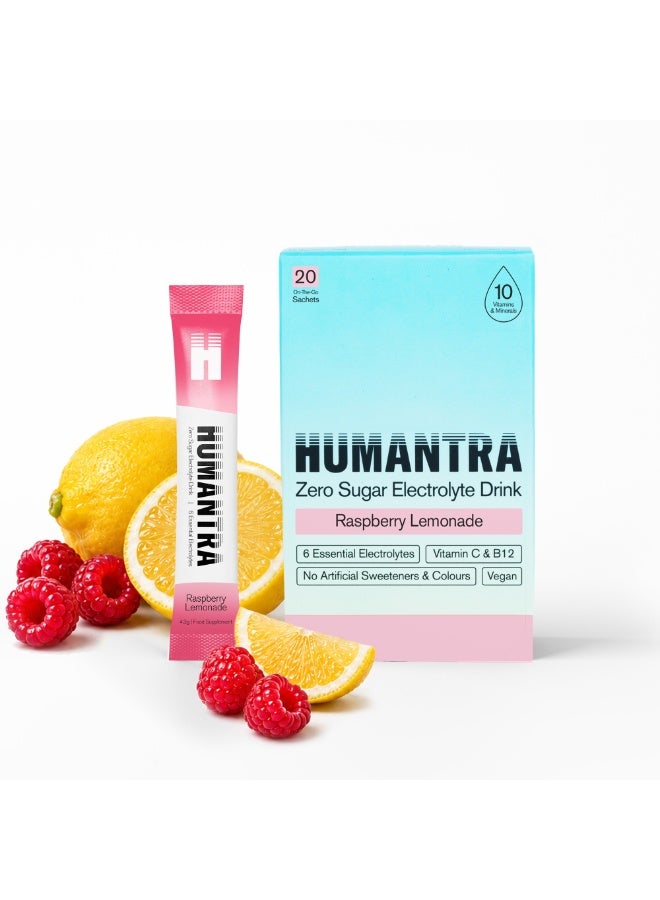 Humantra Raspberry Lemonade Electrolyte Hydration | Zero Sugar, Vitamin C + B12 w/ Magnesium - Image 1