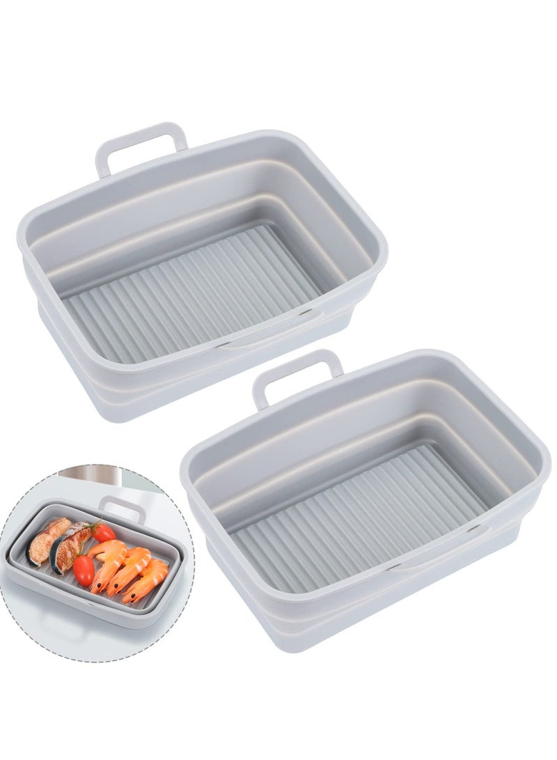 SOLARAE Air Fryer Silicone Pot, 2 PCS FOLDABLE Silicone Air fryers Liners,Reusable Dual Basket Accessories, Replacement of Flammable Parchment Liner Paper Easy to Cleaning for Ninja 201、410、510(Double Gray) - Image 1