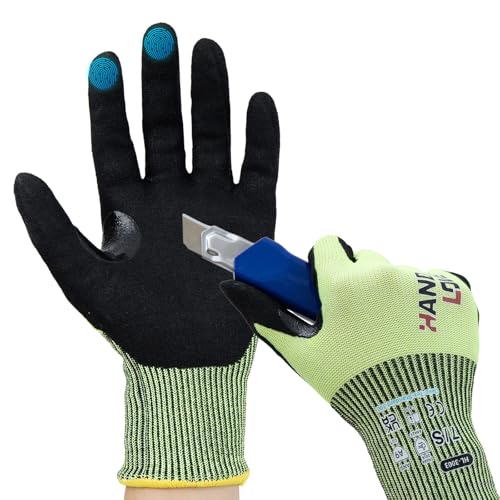 HandLove Cut Resistant Gloves – ANSI A9 Cut Proof Safety Work Gloves | Sandy Nitrile Anti-Slip, Touchscreen, Durable, PFAS Free | Wood Carving, Gardening, Glass Cutting, Car Repair – Yellow,1Pair,M - Image 4
