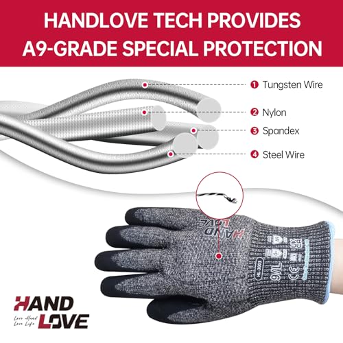 HandLove Cut Resistant Gloves – ANSI A9 Cut Proof Safety Work Gloves | Sandy Nitrile Anti-Slip, Touchscreen, Durable, PFAS Free | Wood Carving, Gardening, Glass Cutting, Car Repair – Yellow,1Pair,M - Image 3
