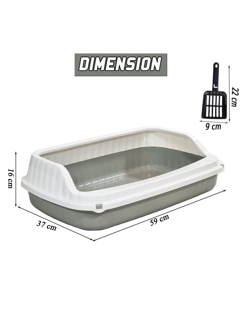 NNC PETS Open top cat litter box with Large size, Durable plastic, Scoop, Removable and Easy to clean, 59 cm Pet Litter tray with High Fence, Splash guard, Portable & Ideal for All cats (Grey) - Image 2
