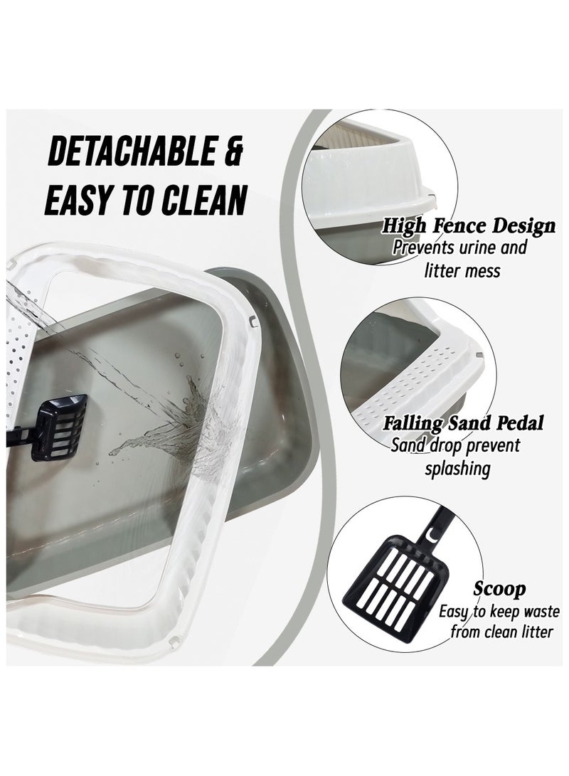NNC PETS Open top cat litter box with Large size, Durable plastic, Scoop, Removable and Easy to clean, 59 cm Pet Litter tray with High Fence, Splash guard, Portable & Ideal for All cats (Grey) - Image 3