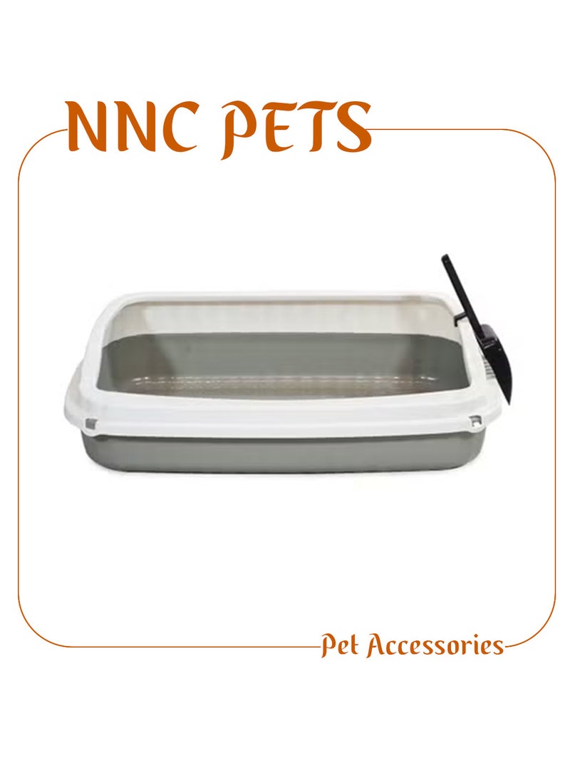 NNC PETS Open top cat litter box with Large size, Durable plastic, Scoop, Removable and Easy to clean, 59 cm Pet Litter tray with High Fence, Splash guard, Portable & Ideal for All cats (Grey) - Image 1