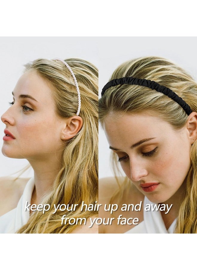 Velscrun VELSCRUN Headbands for Women 7 Pcs Different Black Fashion Knotted Solid Head Bands Pearl Headband Non Slip Hair Band for Womens Gilrs Thin Thick Short Hair Face Wash Hair Accessories  - Image 5