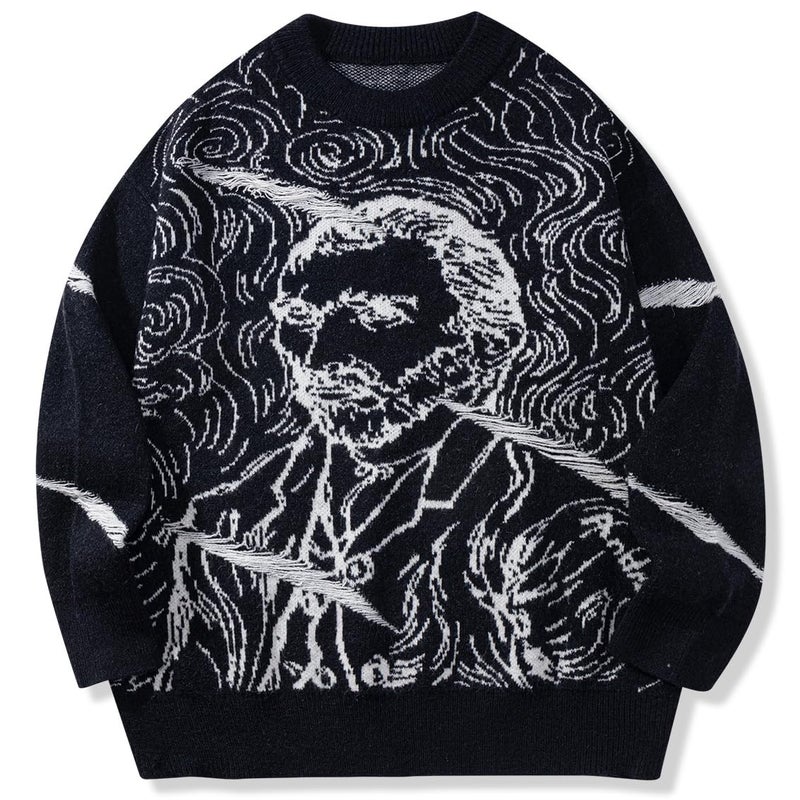 LILILEIDY Mens Crewneck Sweaters Graphic Comfortable Casual Knit Fall Winter Sweater Oversized Pullovers Black,A1,M - Image 1